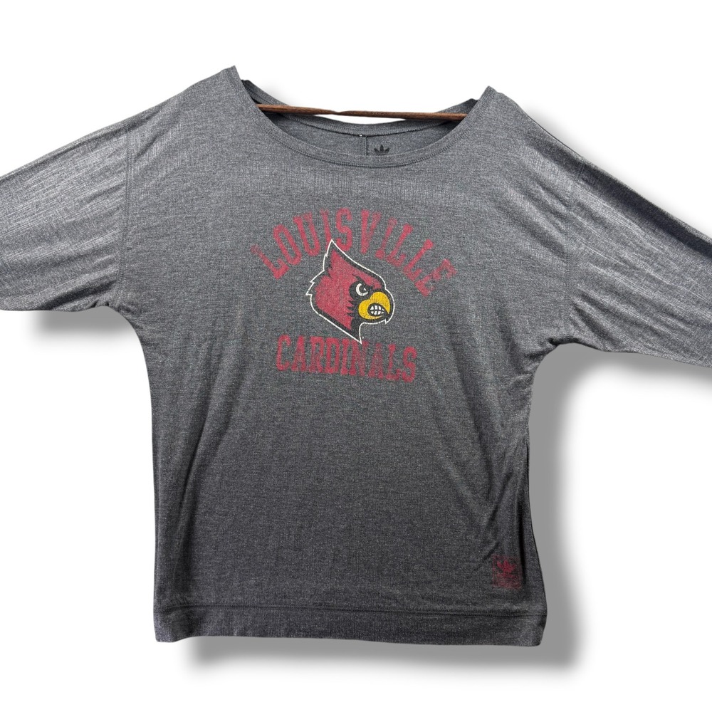 Adidas Louisville Cardinals Women Large Gray Long Sleeve Scoop Neck Shirt NCAA